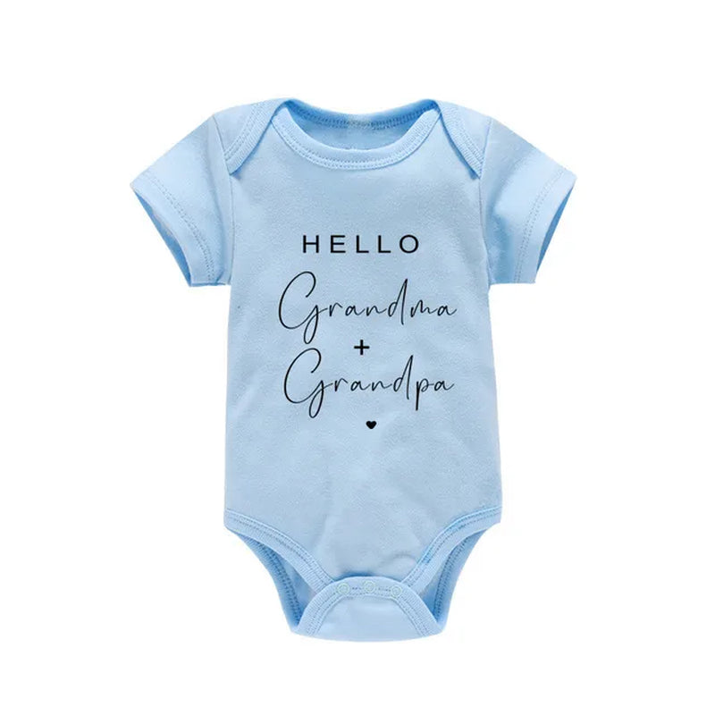 Pregnancy Announcement to Be Grandparents Hello Grandma & Grandpa Baby Bodysuits Infant Baby Boy Girls Clothes Baby Shower Gift