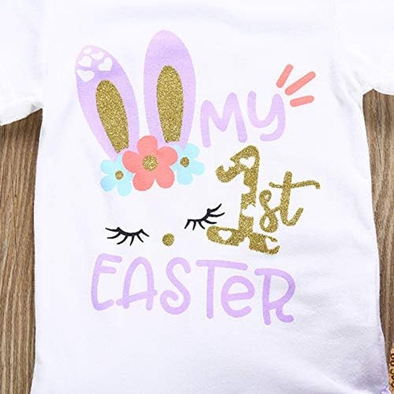 Baby Girl Easter Clothes My 1St Easter Outfits Baby Girl Rabbit Bodysuit Polka Dot Tutu Skirt Bunny Headband Leg Warmers